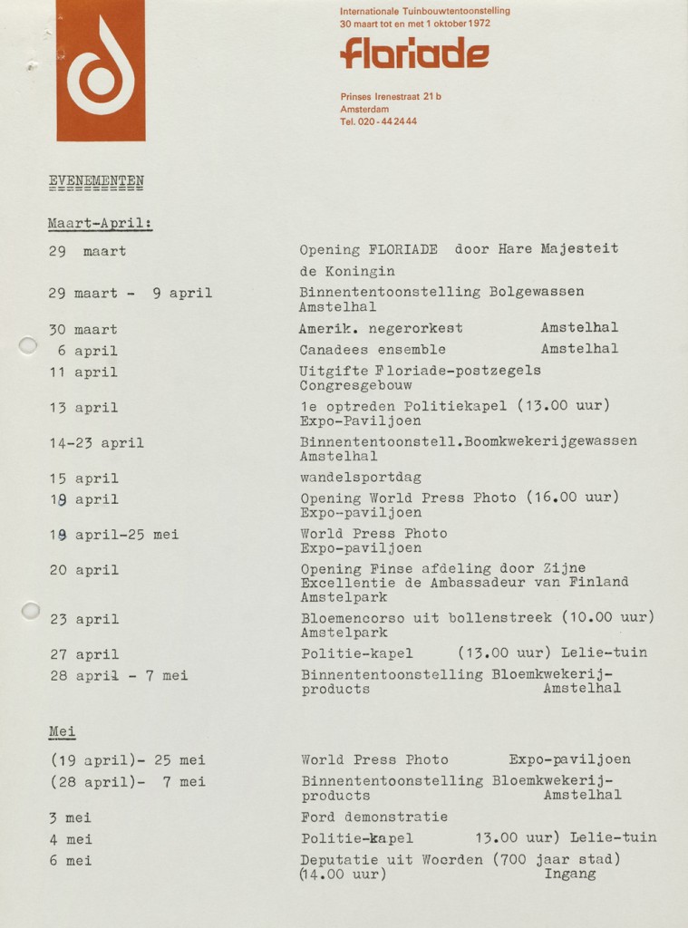 Pagina 1 uit 4 van het Floriade programma, 1972, Noord-Hollands Archief